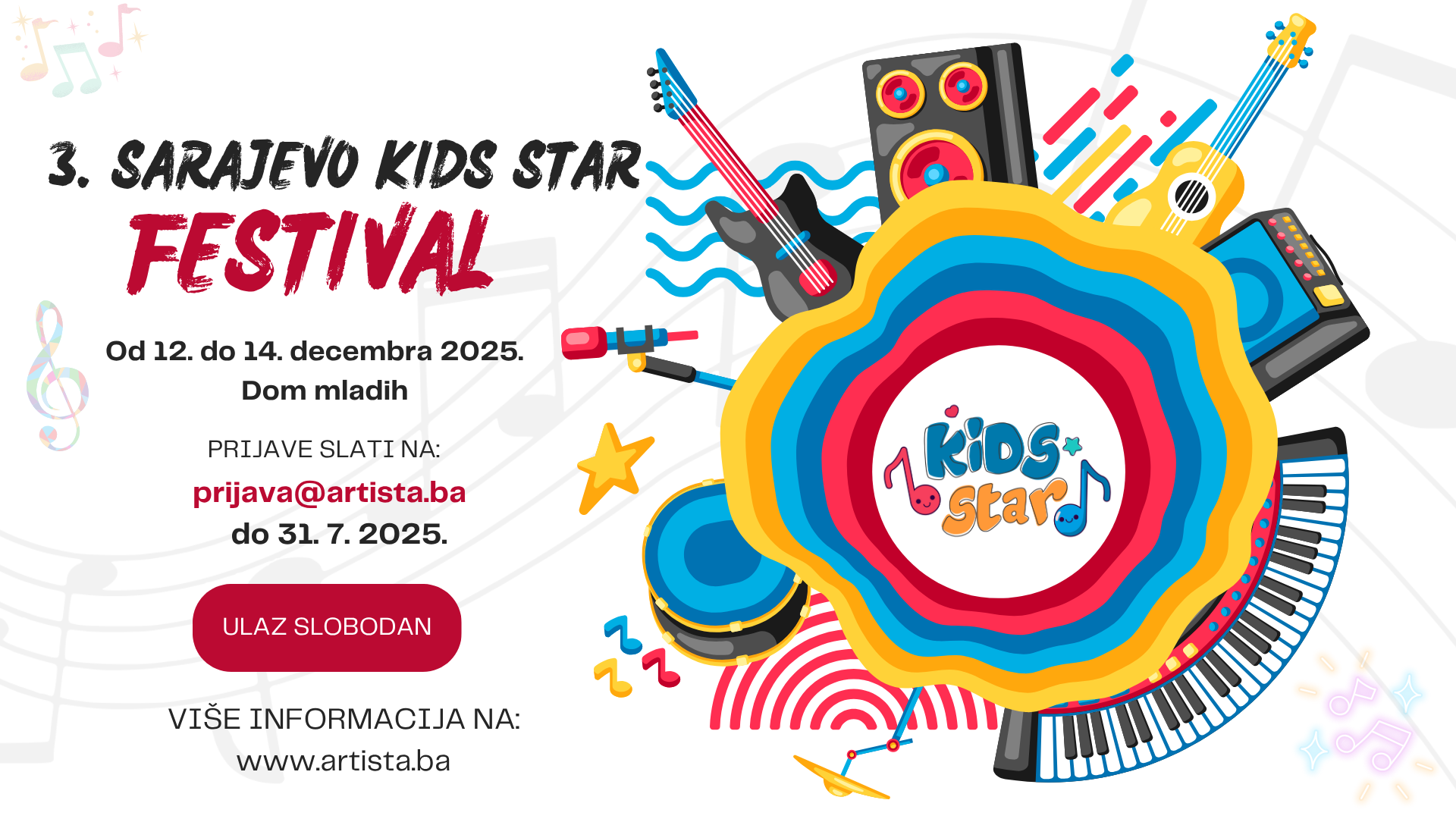 Ne drži talenat za sebe! Sarajevo čeka tvoj glas – Otvorene prijave za Sarajevo „Kids Star“ festival 2025.