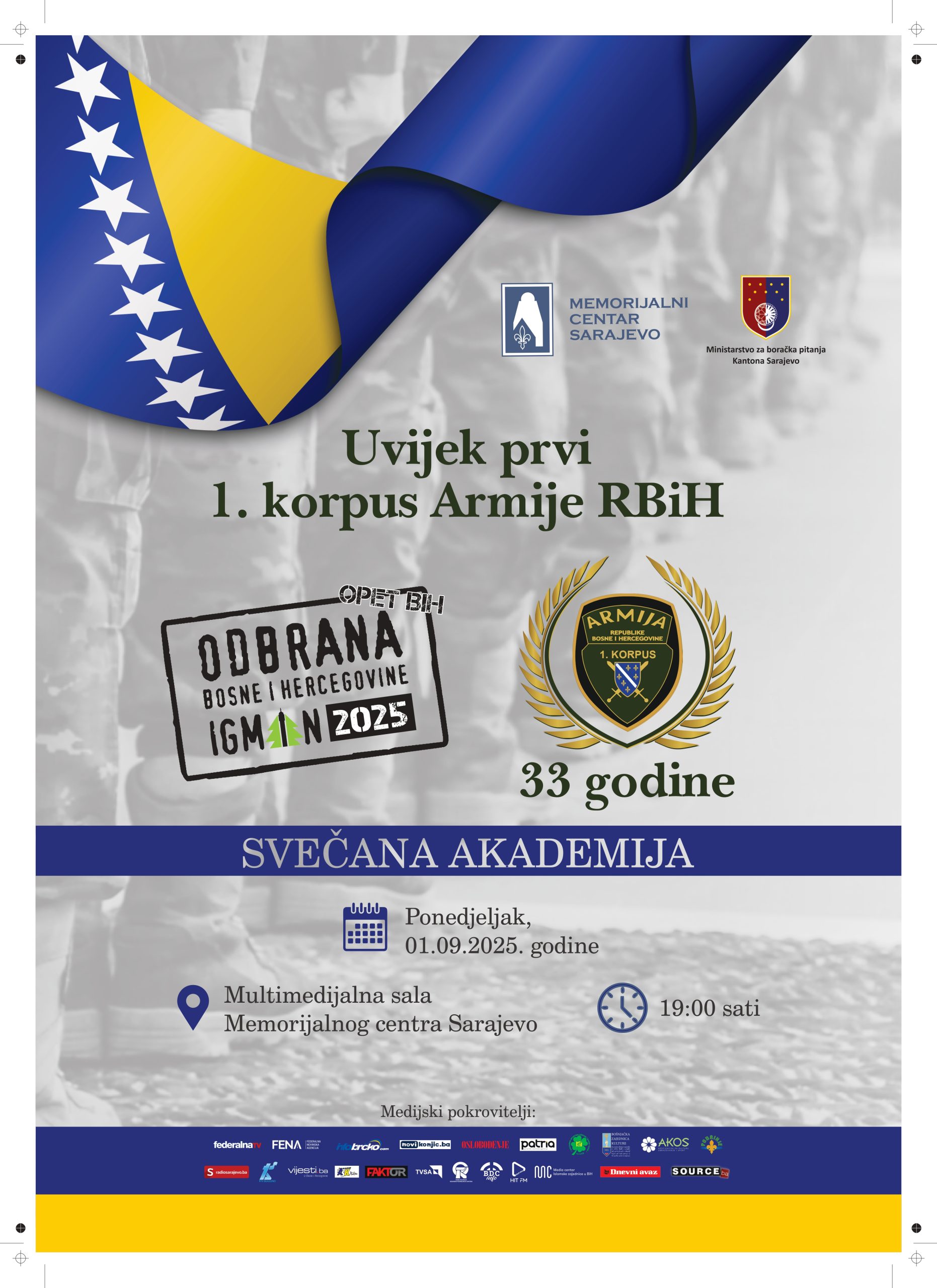 Obilježavanje 33. godišnjice formiranja 1. korpusa Armije Republike Bosne i Hercegovine pod sloganom: „Uvijek prvi – 1. korpus Armije RBiH“ 